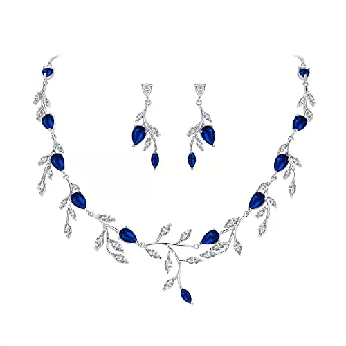 EVER FAITH Schmuck EVER FAITH Teardrop Hochzeit Brautschmuck Set für Bräute Sparkly blau CZ birnenförmig September Birthstone Halskette Ohrringe Set