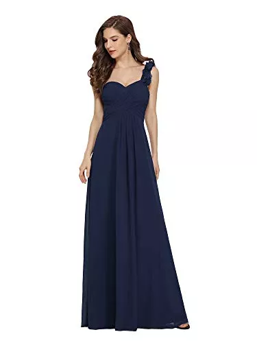 Ever-Pretty Abendkleider Ever-Pretty Damen Abendkleid One Shoulder A-Linie Empire Chiffon Lang Partykleider Navy Blau 38EU