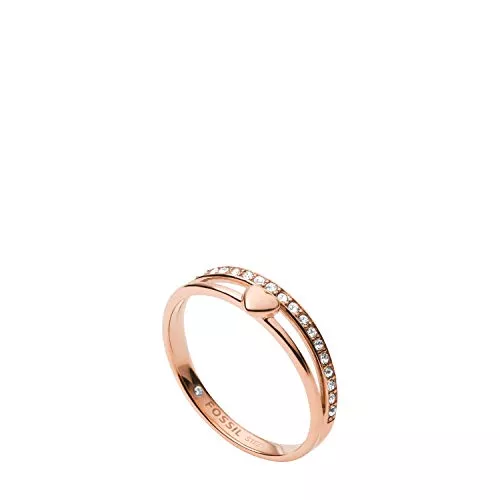 Fossil Schmuck Fossil Damenring Herz aus rosévergoldetem Edelstahl