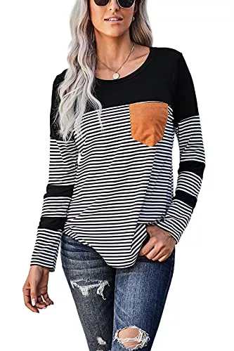 FANGJIN Langarmshirts FANGJIN Pullover Damen Bluse Langarm Shirt Tunika Tshirt Kleidung Oberteile Tops
