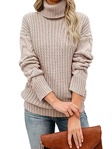 Saodimallsu Pullover & Strickmode Saodimallsu Damen Rollkragen Grobstrick Pullover Pullover Warm Langarm Oversized Zopfstrick Pullover Tops Grau
