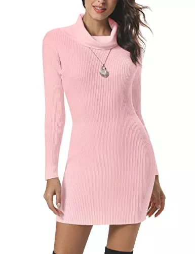 Irevial Freizeit Irevial Damen Rollkragen Strickkleid Elegant Pulloverkleid Langarm Pullikleid Winterkleid Lang Strickpullover Minikleid Pullover für Herbst Winter