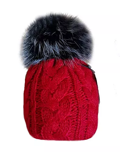 MERRYLAND Hüte & Mützen MERRYLAND Mütze Echtfellbommel Schwarz Pudelmütze ECHTFELL Bommelmütze Hat Real Fur Handmade Fellbommel Echt Fell Strickmütze Bommel Pelzbommel Waschbär Raccoon Pelz