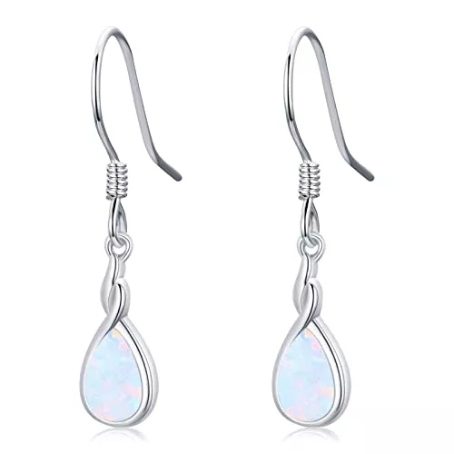 SlowSloth Schmuck Opal Ohrringe für Damen 925 Sterling Silber Weißer/Blauer Opal Tropfen Ohrringe Hängend Opal Schmuck Geschenke für Damen Mädchen Frauen
