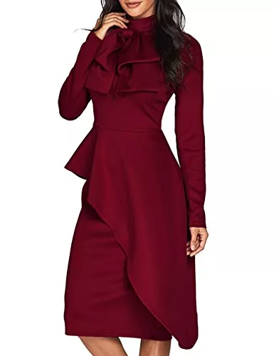 CILKOO Cocktail CICIDES Damen Kleid mit Schößchenausschnitt und langen Ärmeln (S-XXL)