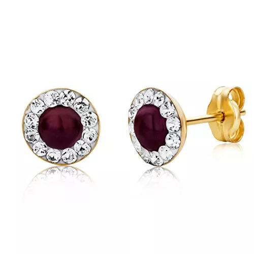 MIORE Schmuck Miore Ohrringe Damen Gelbgold 9 Karat / 375 Gold Ohrstecker Rubin mit Kristalle