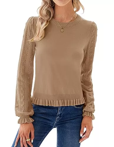 GRACE KARIN Pullover & Strickmode GRACE KARIN Damen Elegant Langarm Pullover Basic Sweater Rundhals Strickoberteile Knitwear Tops