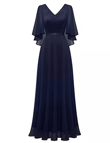 DRESSTELLS Abendkleider DRESSTELLS Damen Ballkleid Lang Abendkleider Elegant für Hochzeit mit Kurze Ärmel