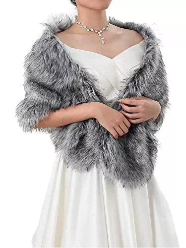 eon Schals & Tücher Genglass Ärmelloser Kunstpelz Schal Hochzeit Pelz Wraps und Schal Braut Pelz Stola für Braut und Brautjungfern