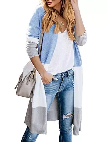 Saodimallsu Strickjacken Lovaru Damen-Strickjacke im Boho-Stil, vorne offen, Colorblock, langärmelig, lockerer Strick, leichter Pullover