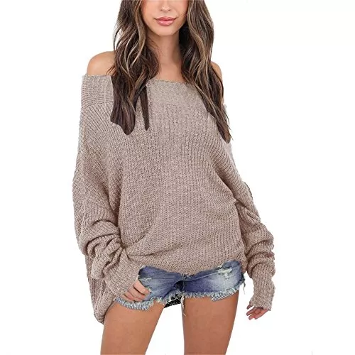 Petalum Pullover & Strickmode Petalum Damen Pullover Herbst Dünn Schulterfrei Strickpulli Bat Sleeves Lose Baggy Übergroß Sweater Oversize Oberteil Strickwaren