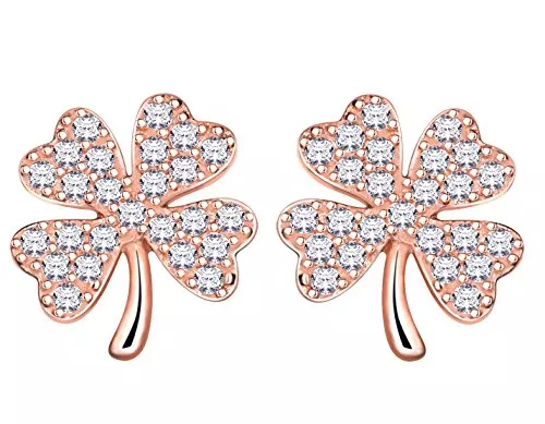 Yumilok Schmuck Yumilok Roségold 925 Sterling Silber Zirkonia Vierblättriges Kleeblatt Ohrstecker Ohrringe Hypoallergen Ohrschmuck für Damen Mädchen