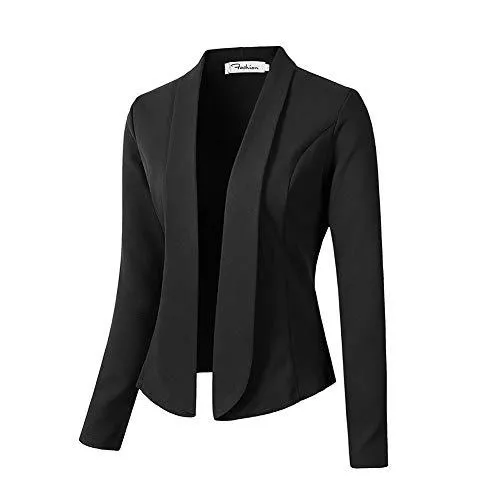 GuoCu Blazer GuoCu Damen Cardigan Elegant Blazer Kurzer Knopfloser Blazer Jacke mit Schalkragen,Slim Fit Anzug Trenchcoat,Freizeit Business Büro Anzug Jacke Kurzblazer Lange Ärmel Anzugjacke