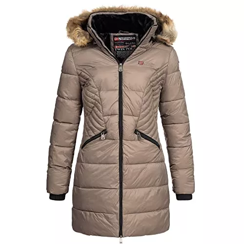 Geographical Norway Jacken Geographical Norway Damen Winterjacke Parka Jacke Fellkapuze Kapuzenjacke Cora IMS mit UD Beanie S M L XL XXL