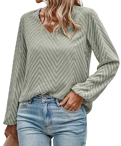 ASOMI Langarmshirts ASOMI Damen Bluse Langarm - Shirt - Oberteil Elegant 2023 Swiss Dot Hemd V-Ausschnitt Top Kragenlos Tunika