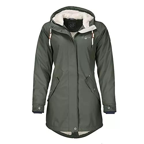 Dry Fashion Mäntel Dry Fashion Damen Regenmantel Malmö - Frauen Regenjacke Jacke mit Kapuze Lang Winddicht Wasserdicht Gefüttert mit Teddyfleece