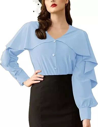 Belle Poque Langarmblusen Belle Poque Damen Bluse V-Ausschnitt Cape Ärmel mit Rüschen Oberteile Elegant Freizeit Arbeit Cosplay