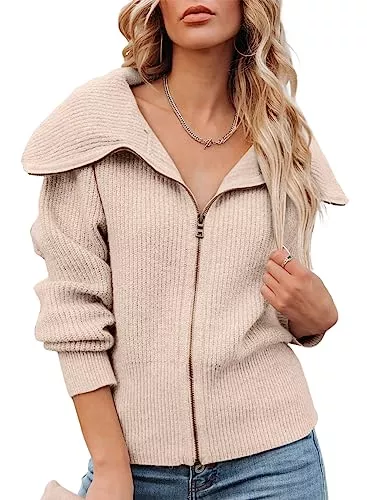 Aleumdr Pullover & Strickmode Aleumdr Pullover Damen Sweatshirt Basic V-Ausschnitt Reißverschluss Pullover Damen Langarm Strickpullover Damen Elegant Einfarbig Rollkragenpullover Damen Herbst Strickpulli Damen Winterpullover