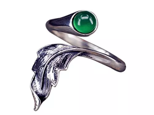 NicoWerk Schmuck NicoWerk Silberring Feder Vintage Chalcedon Mit stein Grün Ethno Ring Silber 925 Verstellbar Damenringe Damen Schmuck Sterling SRI264