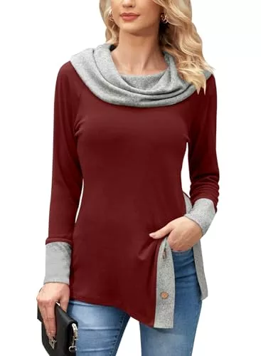 BesserBay Pullover & Strickmode BesserBay Damen Pullover Sweatshirt Langärmelige Oberteile Seitenschlitz mit Tasten Patchwork-Farben Pendler Leicht