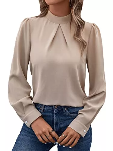 GORGLITTER Langarmblusen GORGLITTER Damen Blusen Elegant Hemdbluse Stehkragen Chiffonbluse OL Business Oberteil