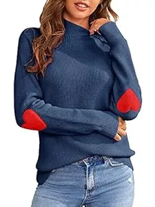 FUERI Pullover & Strickmode FUERI Damen Strickpullover Herzform Rollkragenpullover Oversize Herbst Winter Grobstrick Pulli Sweater