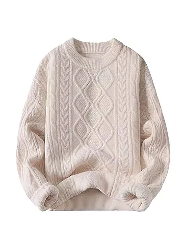 Aelfric Eden Pullover & Strickmode Aelfric Eden Damen Grobstrick Pullover Einfarbig Herren Zopfmuster Strickpullover Rundhals Oversize Vintage Basic Pulli Sweater Winter