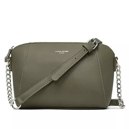 David Jones Taschen & Rucksäcke David Jones - Damen Kleine Umhängetasche - Frauen Schultertasche PU Leder Messenger Crossbody Bag - Kette Handtasche Abendtasche Clutch Pochette Citytasche Kettenhenkel Mode Elegante - Khaki Grün