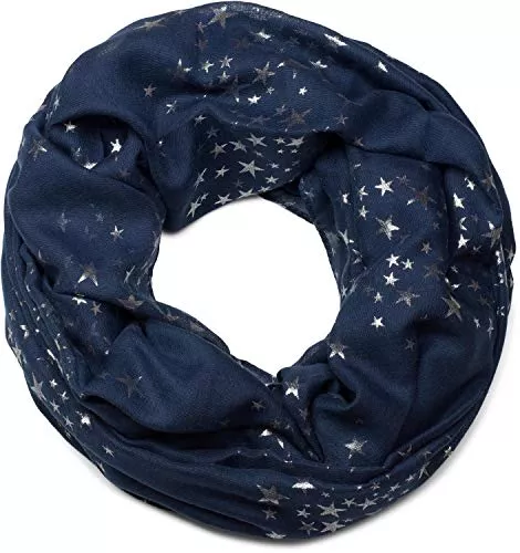 styleBREAKER Schals & Tücher styleBREAKER Damen Loop Schal mit glitzerndem Metallic Sterne All Over Print Muster, Leichter Schlauchschal Einfarbig, Tuch 01016118