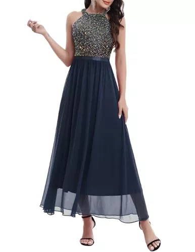 Bbonlinedress Abendkleider Bbonlinedress Paillettenkleid Damen elegant Neckholder festliches Glitzer Kleid jugendweihes Cocktailkleid Brautkleid Partykleid