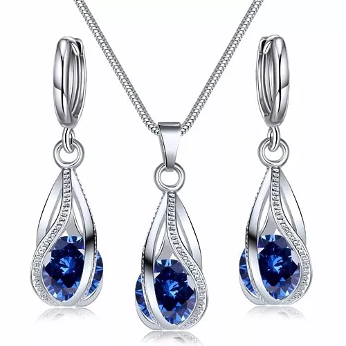 Hanaoops Schmuck Hanaoops Schmuckset Damen Silber 925 Set Teardrop Cubic Zirkonia Kristall-Anhänger Halskette Ohrringe Sets Geschenk für Set Freundin Ehefrau am Valentinstag