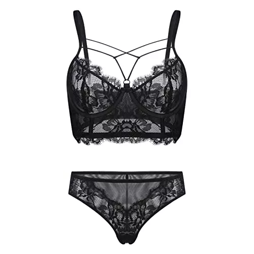 seryero Unterwäsche & Dessous seryero Damen Balconette BH und Slip Set Spitze Unterwäsche Bügel BH ungerpolstert Spitze Panty Lingerie Dessous Set Frauen
