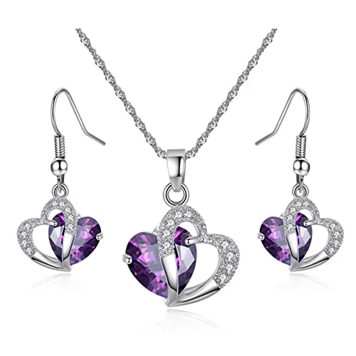 ITVIP Schmuck Damen Schmuckset Love Crystal Intarsien Zirkon Anhänger Halskette Ohrringe Einfach 2 Sets Ornamente Beliebte Schenke