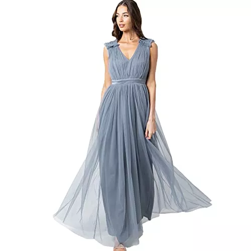 Maya Deluxe Abendkleider Maya Deluxe Damen Womens Ladies Maxi with Ruffle V Neck Sleeveless High Empire Waist Long Prom Guest Wedding Bridesmaid Dress