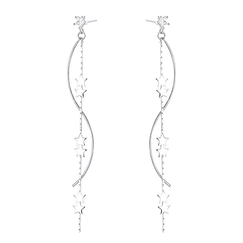 SLUYNZ Schmuck SLUYNZ 925 Sterling Silber Stern Ohrringe Kette für Frauen Mädchen Stern Ohrringe Quaste Lange Kurve Ohrringe Welle