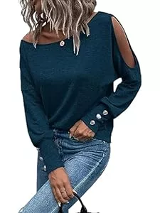 GORGLITTER Pullover & Strickmode GORGLITTER Damen Cut Outs Langarmshirt Elegant Oberteile Langarm T-Shirt Herbst Pullover Casualshirt mit Asymmetrischer Ausschnitt