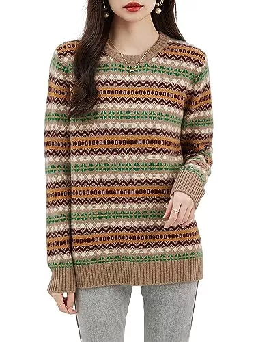 LINY XIN Pullover & Strickmode LINY XIN Damen 100% Merinowolle Pullover Strick Weich Merino Rundhalsausschnitt 2023 Herbst-Winter Mit Langarm Pullover
