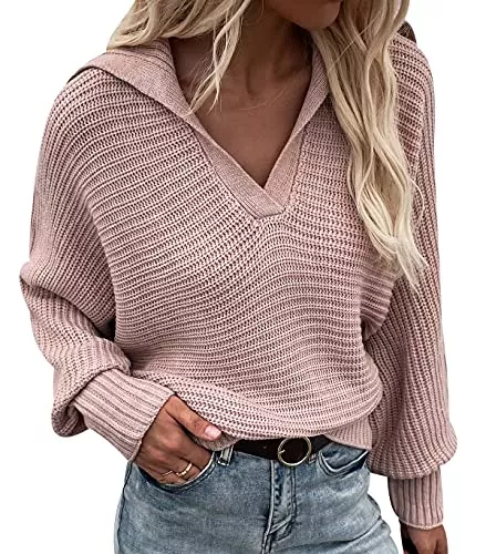 Peuignao Pullover & Strickmode Strickpullover Damen Oversize Pullover Damen V Ausschnitt Strick Winter Pulli Knitted Sweater Damen Frauen Zopfmuster Overzised Gestrickter Pullover V-Pullover Strickpulli Pullis für Damen V-Pulli