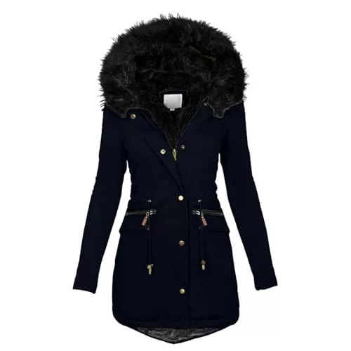 Chnnamzu Mäntel Chnnamzu Winterjacke Damen Warm - Damen Winter Jacke mit Kapuze Verdicken Gefüttert Warm Jacke Parka Mantel Puffer mit ReißVerschlüSse Und Knöpfe