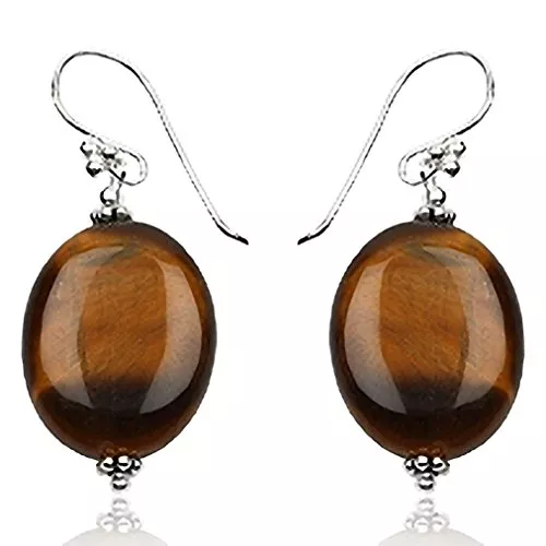 EYS JEWELRY Schmuck EYS JEWELRY Ohrhänger Damen Oval 925 Sterling Silber Tigerauge braun Damen-Ohrringe
