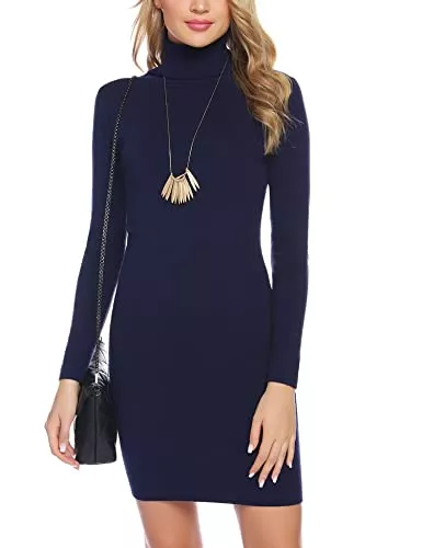 N\C Freizeit Gyabnw Damen Strickkleid Trendy Mini Kleid Pullikleid Freizeit Kleider mit Rollkragen und Gemustertem Rockteil für Herbst Winter