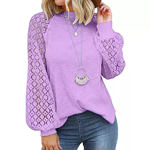 Alueeu Langarmshirts Damen Tunika Herbst Elegant Lang Langarm Herbst Winter Spitze Tuniken Blusen Damen Herbst Longblusen und Tuniken Damen Sale Party Frauen Spitze Langarmshirt Top T Shirt Tunika Pulli Vintage