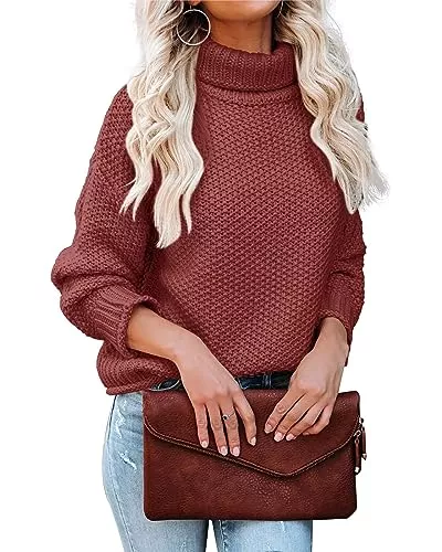 Tongmingyun Pullover & Strickmode Tongmingyun Rollkragenpullover Damen Pullover Strickpullover Basic Fledermausärmel Elegant Sweater Lose Chunky Pulli Winter Oberteile für Herbst Winter