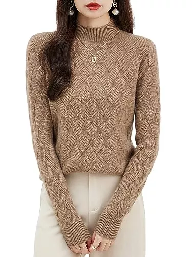 LINY XIN Pullover & Strickmode LINY XIN Damen 100% Merinowolle Pullover 2023 Herbst-Winter Lässiger Oberteile Halbhoher Kragen Langarm Strick Pullover