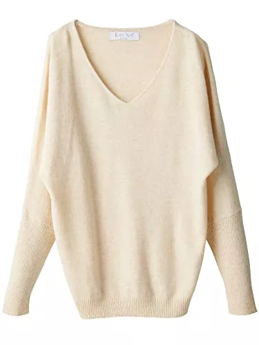 LINY XIN Pullover & Strickmode LINY XIN Damen Oversize Pullover V-Ausschnitt Fledermausärmel Sexy 100% Merinowolle Herbst und Winter Strickpullover