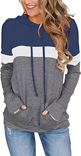 VIGVAN Kapuzenpullover VIGVAN Damen Hoodie Farbblock Kapuzenpullover Casual Pullover Sweatshirt Gestreifte Langarmshirt Kordelzug Oberteile mit Taschen