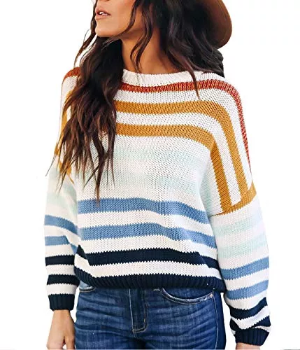 Lantch Pullover & Strickmode Lantch Damen Pullover Sweater Gestreift Strickpullover Casual Sweatshirt Pulli Elegant Jumper Oberteile