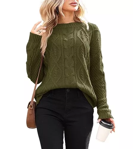 Maxwinee Pullover & Strickmode Maxwinee Pullover Damen Rundhals Strickpullover Grobstrick Zopfmuster Kabel Pullover Winter Casual Pulli Oberteil Elegant