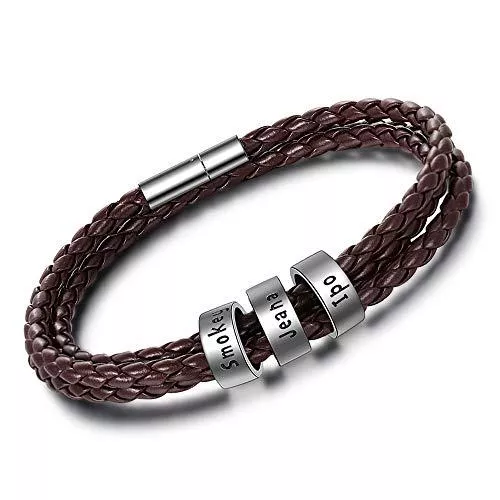 DaMei Schmuck DaMei Personalisierter Armbänder für Männer Damen mit Gravur Anhänger Paar Lederarmband mit 1-4 Namen Gravur Echtlederarmband Schmuck für Herren - Geschenk für Weihnachten