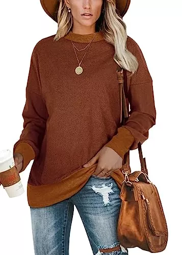 Jescakoo Pullover & Strickmode Jescakoo Pullover Damen Langarm Sweatshirt Rundhals Leicht Langarmshirt Lockere Passform Oberteile Herbst Winter